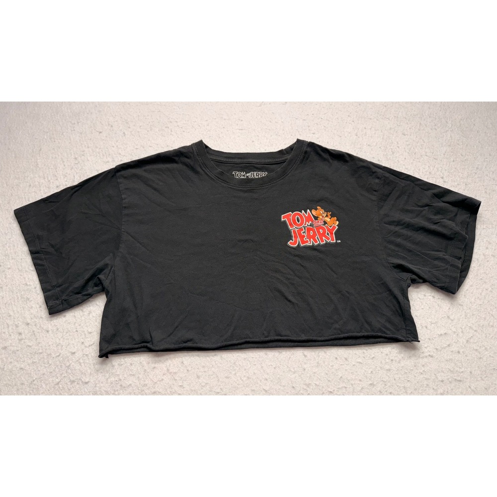 Tom and Jerry Frenemies Forever Cropped Graphic T-Shirt Black Large